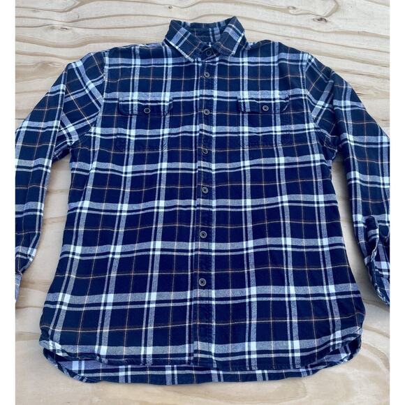 JACHS Flannel Long Sleeve Button Up Collared Men's Plaid Navy SIZE 29.5 Length - Picture 2 of 9